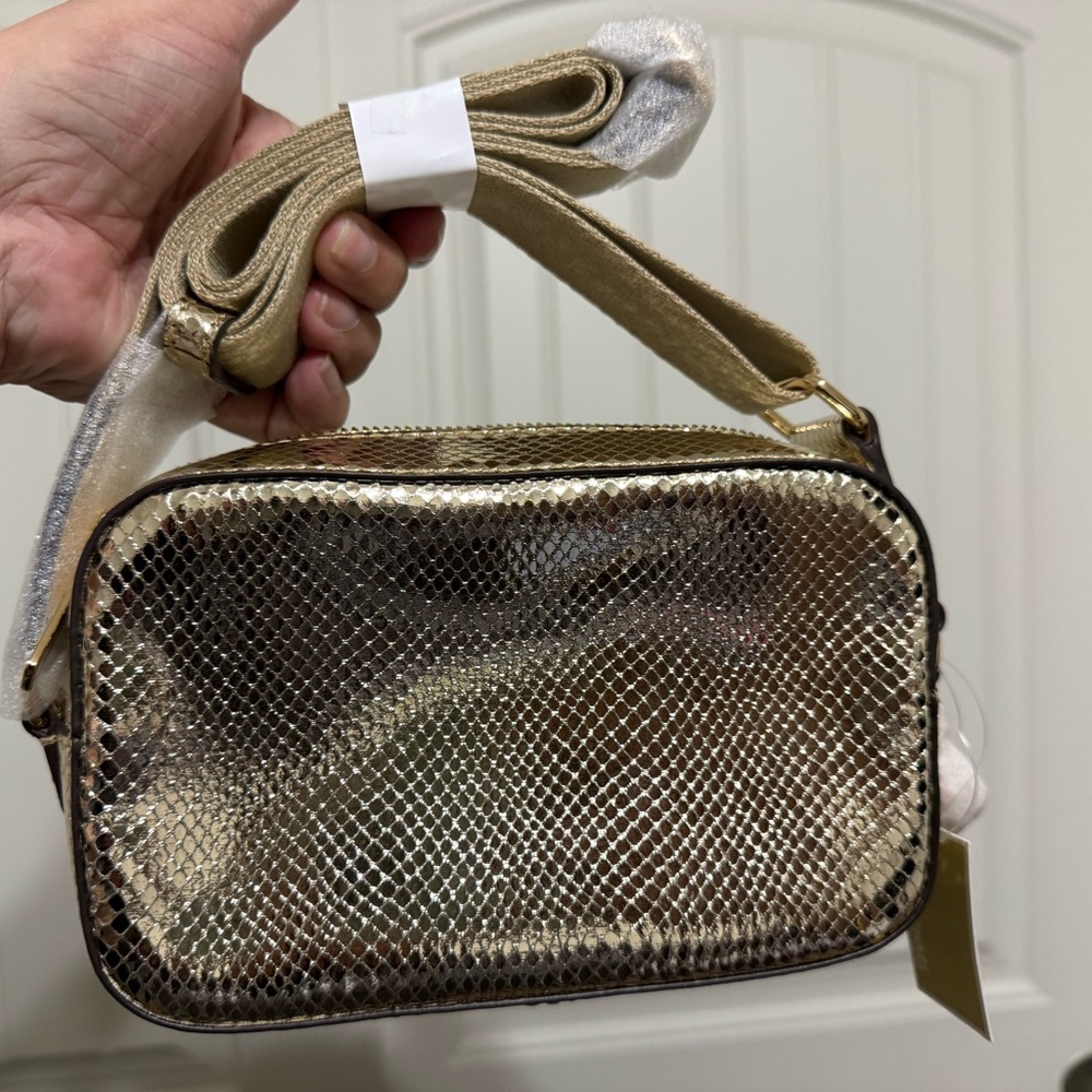 Michael Kors Maisie Gold Snake Print Crossbody Bag - Picture 2 of 4